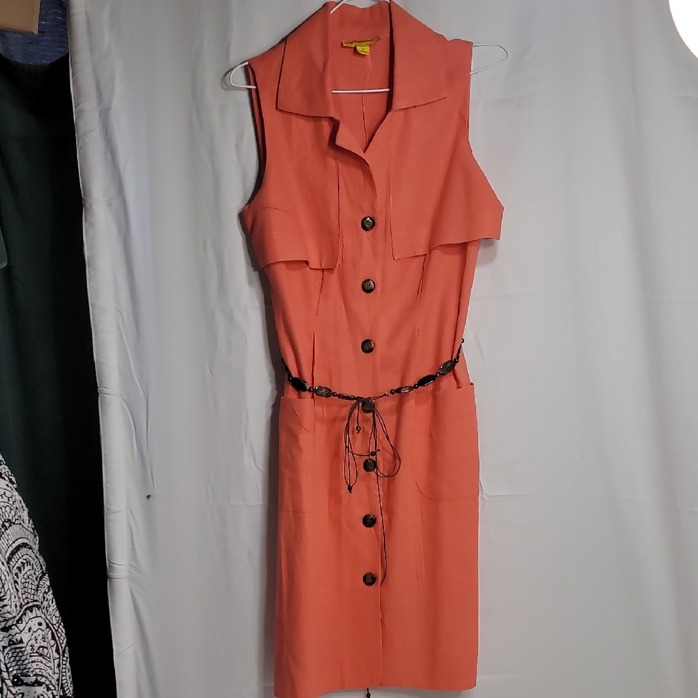Orange Sleeveless Tie Front Midi Dress